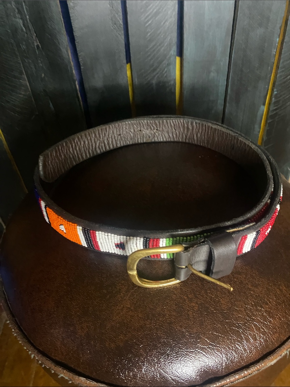 Handcrafted Multicolor Beaded Leather Men’s Belt size 36